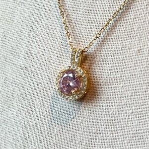 Gold Plated Pink Crystal Drop Pendant